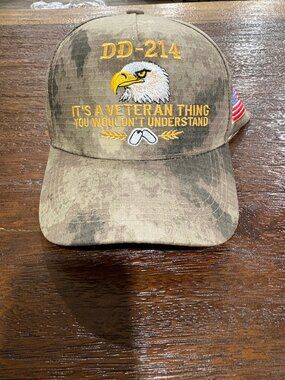 DD-214 Veteran's Thing hat Camouflage American Flag Eagle  Snapback NEW